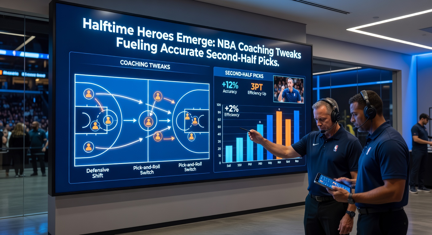 Close-up of an NBA coach drawing up plays on a whiteboard during halftime, team players listening intently