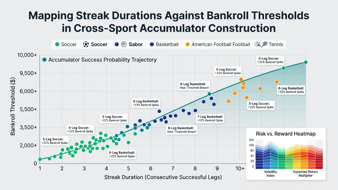 Heat map illustrating intersections between streak lengths and bankroll thresholds for cross-sport accumulator strategies